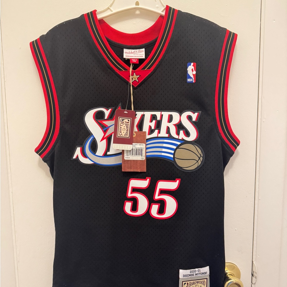 Mitchell & Ness Black and Red Sixers Kids Jersey